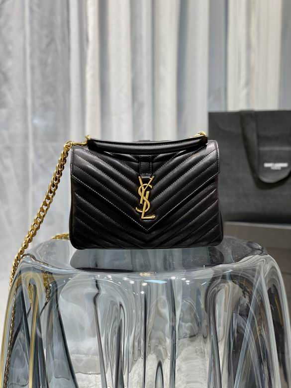 Saint Laurent College Medium Chain Bag in Black Quilted Leather