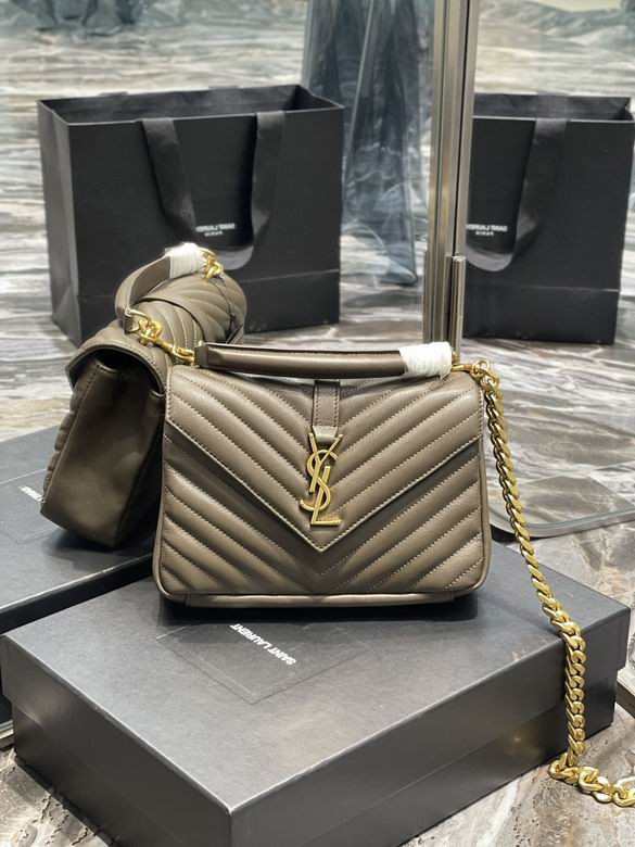 Saint Laurent College Medium Top-Handle Bag in Taupe Chevron Quilted Leather