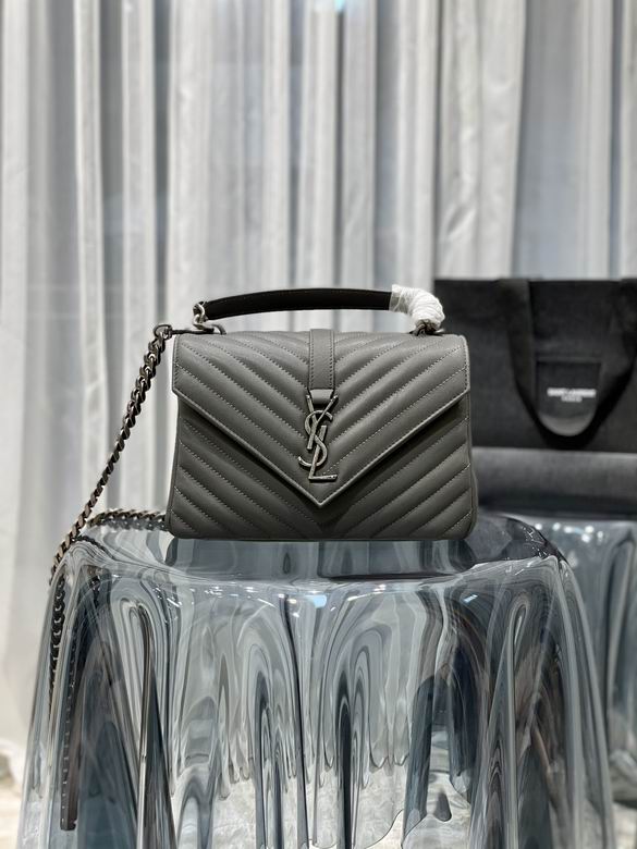 Saint Laurent College Medium Top-Handle Chain Bag in Gray Quilted Leather