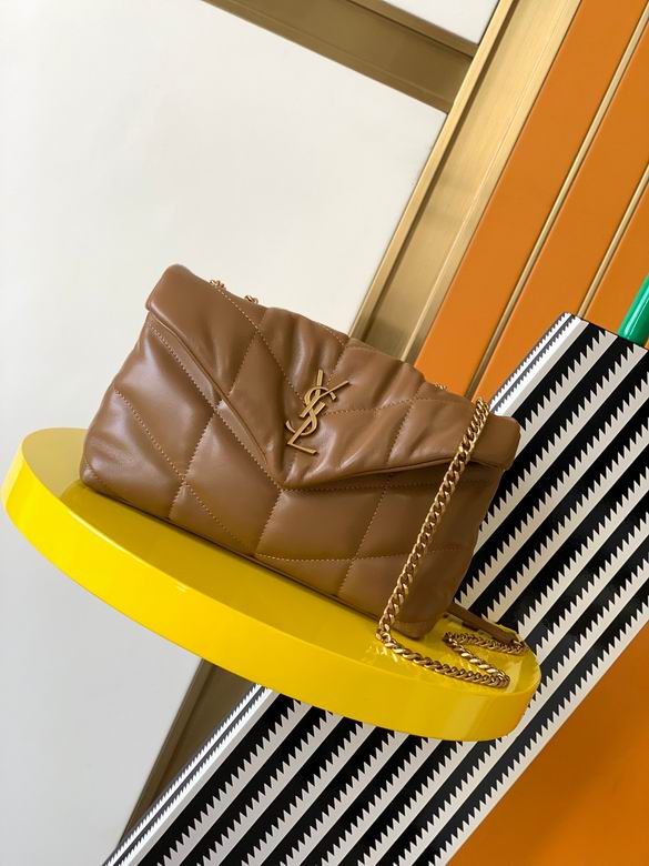 Saint Laurent Puffer Toy Chain Bag in Camel Quilted Lambskin Leather