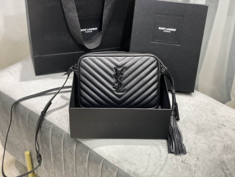 Saint Laurent Lou Camera Bag in Black Chevron-Quilted Leather with Tassel