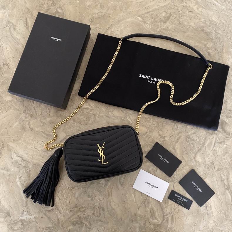 Saint Laurent Lou Mini Camera Bag in Black Quilted Leather with Gold Hardware