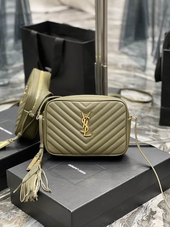 Saint Laurent Lou Camera Bag in Olive Green Chevron-Quilted Leather