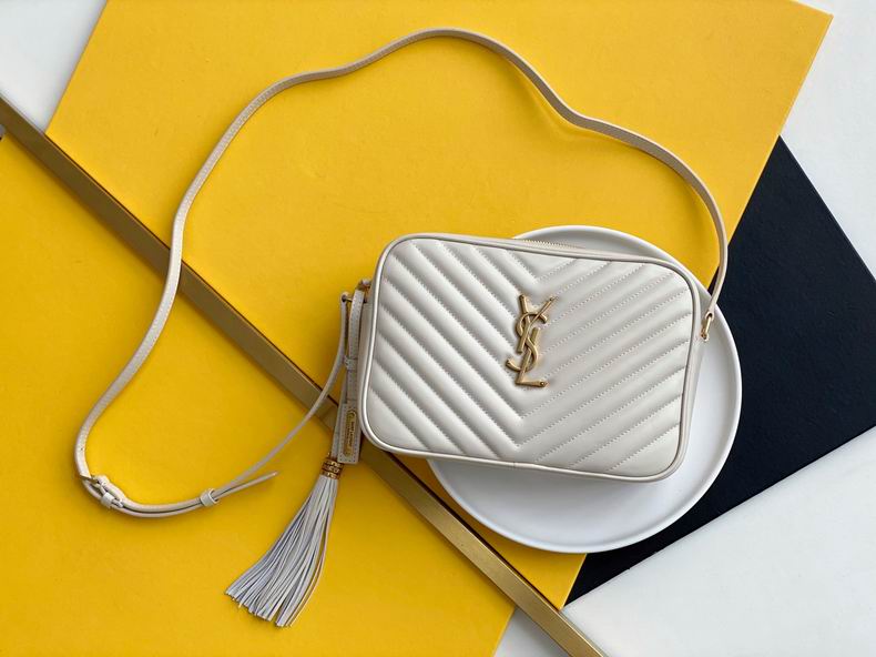 Saint Laurent Lou Camera Bag in Cream Chevron-Quilted Leather with Gold YSL