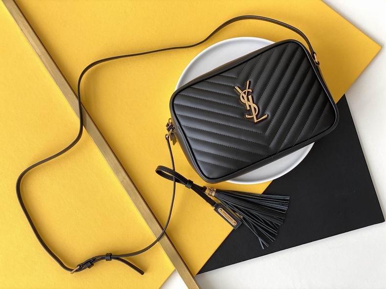 Saint Laurent Lou Camera Bag in Black Chevron-Quilted Leather with Gold Logo