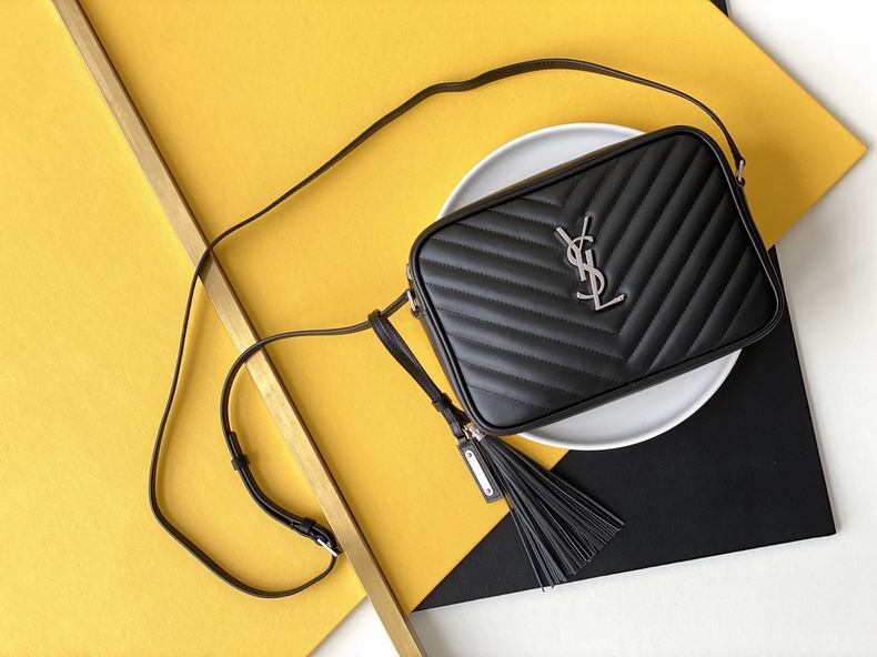 Saint Laurent Lou Medium Camera Bag in Black Quilted Leather with Tassel
