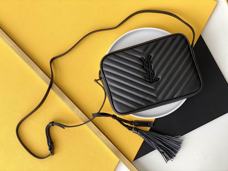 Saint Laurent Lou Medium Camera Bag in Black Quilted Leather with Tassel