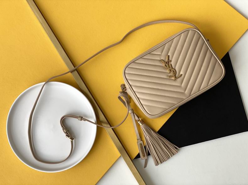 Saint Laurent Lou Camera Bag in Beige Chevron-Quilted Leather with Tassel