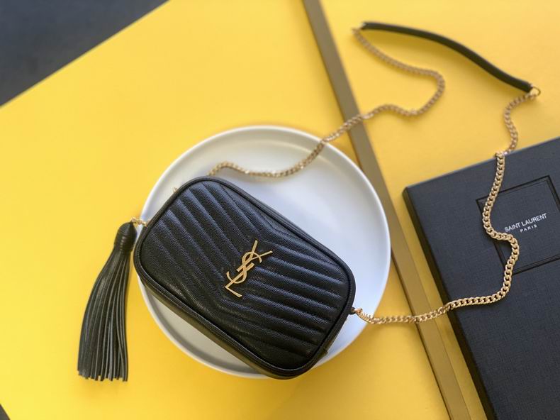 Saint Laurent Lou Mini Camera Bag in Black Quilted Leather with Gold Chain