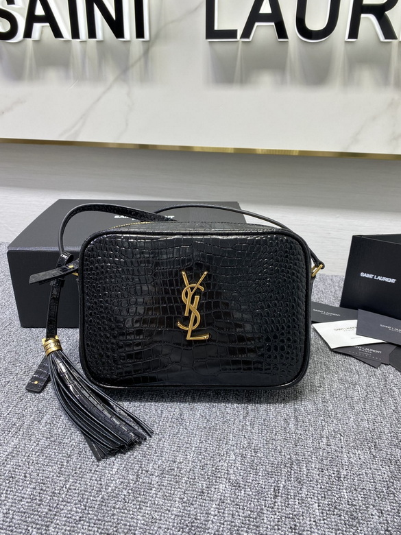 Saint Laurent Lou Camera Bag in Black Crocodile-Embossed Leather
