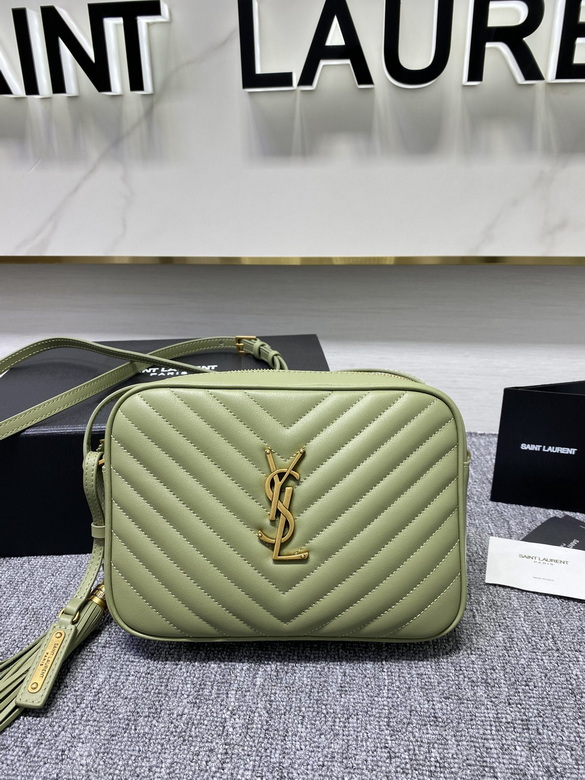 Saint Laurent Lou Medium Camera Bag in Sage Green Chevron Quilted Leather