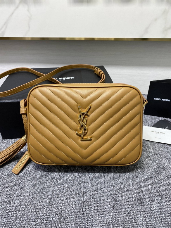 Saint Laurent Lou Medium Camera Bag in Tan Chevron-Quilted Leather