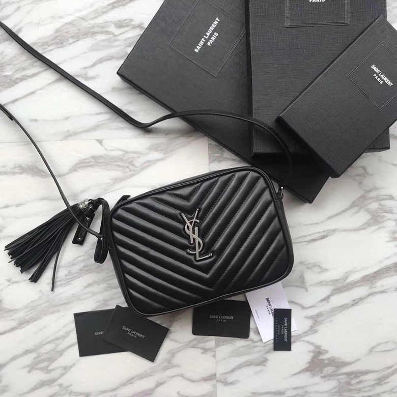 Saint Laurent Lou Camera Bag in Black Chevron-Quilted Leather