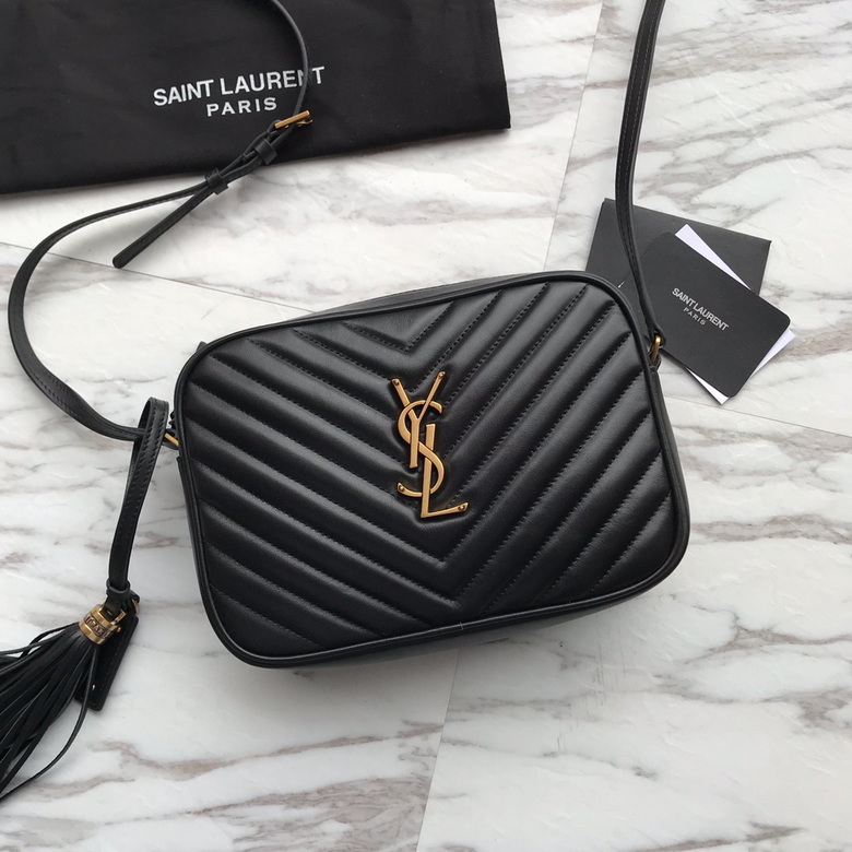 Saint Laurent Lou Camera Bag in Black Chevron-Quilted Leather with Gold YSL
