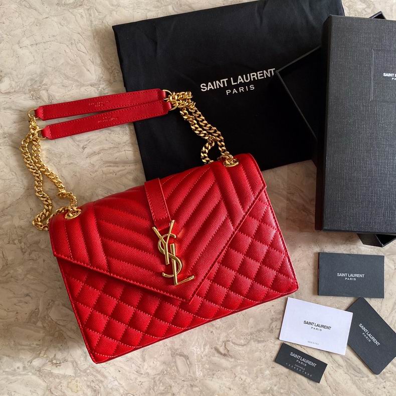 Saint Laurent Envelope Medium Chain Shoulder Bag in Red Textured Leather