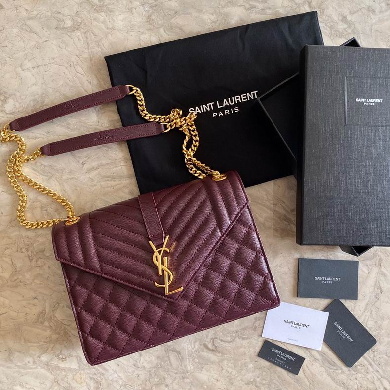 Saint Laurent Envelope Medium Chain Shoulder Bag in Burgundy Quilted Leather