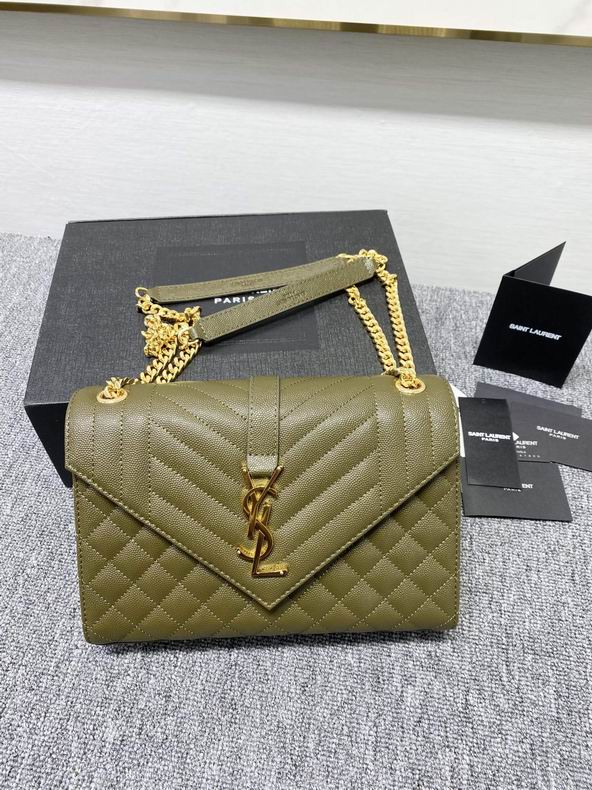 Saint Laurent Envelope Medium Chain Bag in Olive Green Textured Leather