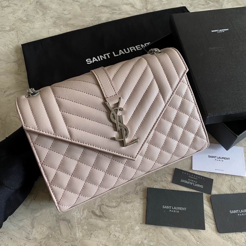 Saint Laurent Envelope Medium Chain Bag in Light Pink Grained Leather
