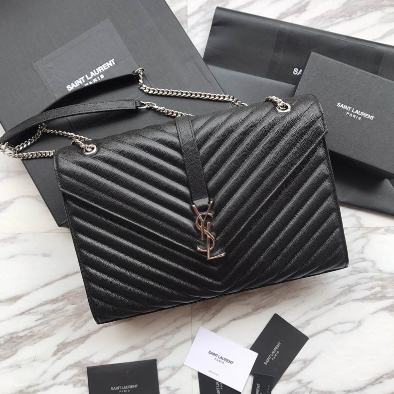 Saint Laurent Envelope Large Chain Shoulder Bag in Black Grain Leather