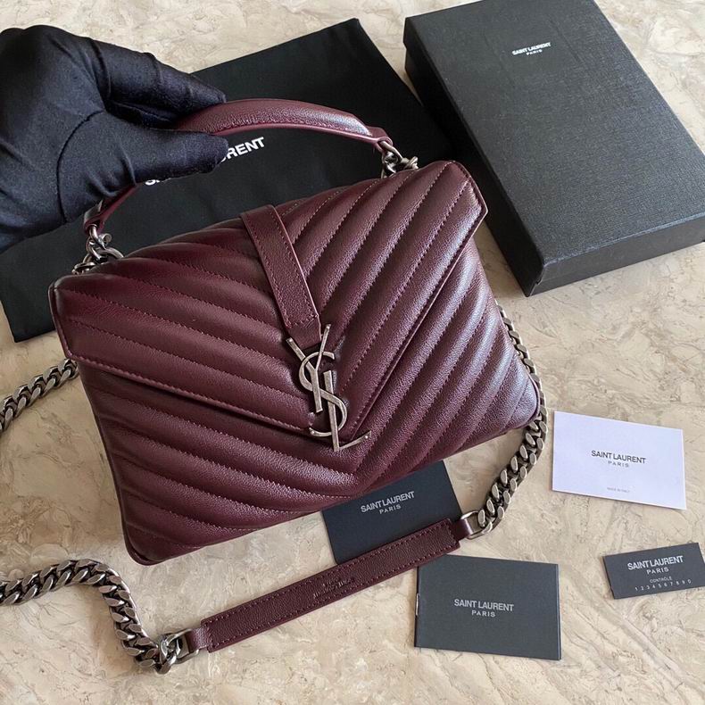 Saint Laurent College Medium Top-Handle Bag in Burgundy Quilted Leather