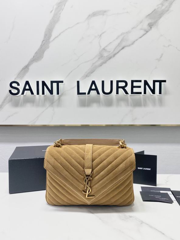 Saint Laurent College Medium Chain Shoulder Bag in Camel Quilted Suede