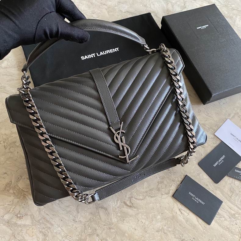 Saint Laurent College Large Chain Bag in Dark Grey Quilted Leather