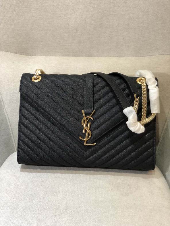 Saint Laurent Envelope Large Chain Bag in Black Matelassé Grain de Poudre Leather