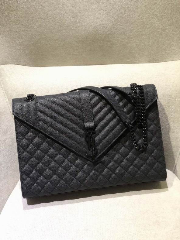 Saint Laurent Envelope Large Chain Shoulder Bag in Black Quilted Grain Leather