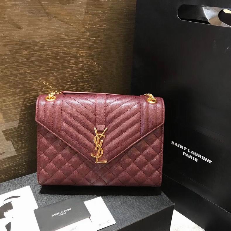 Saint Laurent Envelope Medium Chain Bag in Burgundy Mixed-Quilted Leather