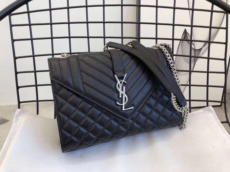 Saint Laurent Envelope Medium Chain Shoulder Bag in Black Quilted Leather