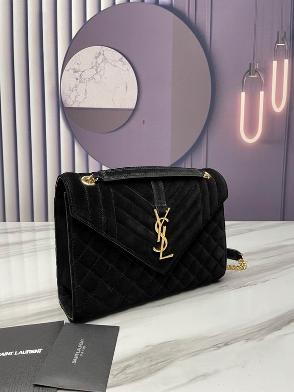 Saint Laurent Envelope Medium Chain Shoulder Bag in Black Quilted Suede