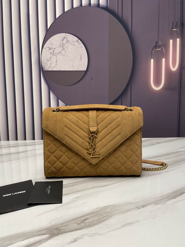 Saint Laurent Envelope Medium Chain Bag in Camel Quilted Suede
