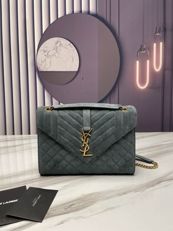 Saint Laurent Envelope Medium Chain Bag in Slate Gray Quilted Suede
