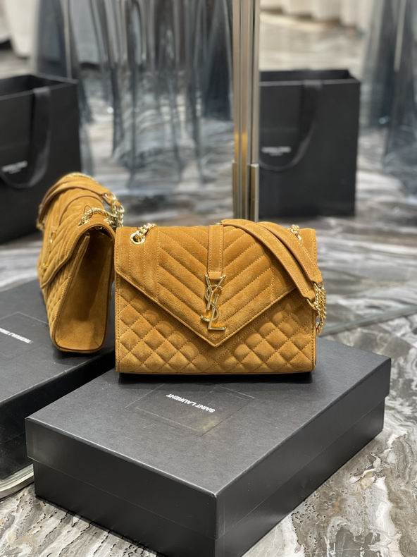 Saint Laurent Envelope Medium Chain Bag in Tan Quilted Suede
