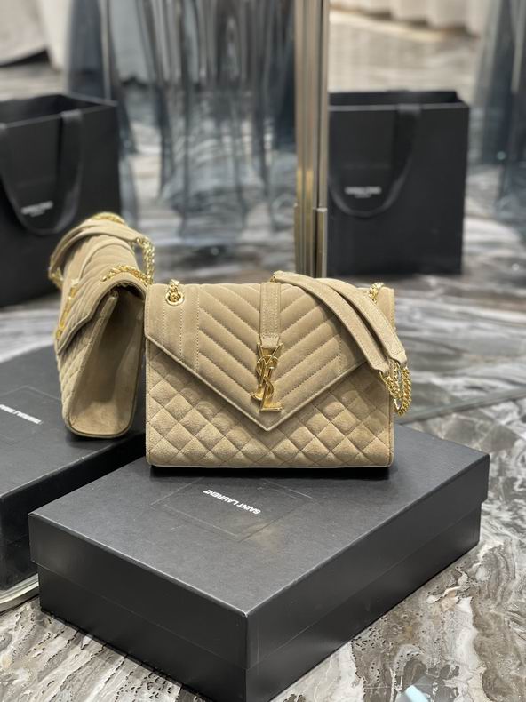 Saint Laurent Envelope Medium Chain Bag in Beige Quilted Suede