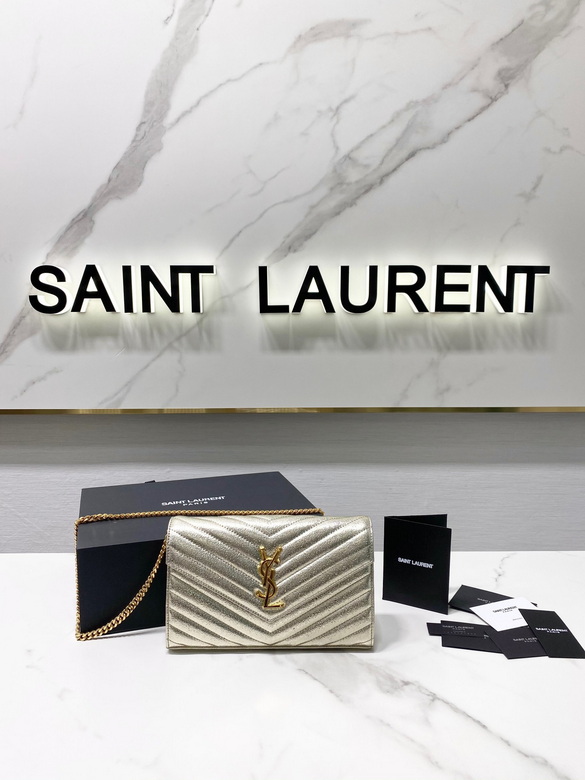 Saint Laurent Cassandre Envelope Chain Wallet in Light Gold Matelassé Leather
