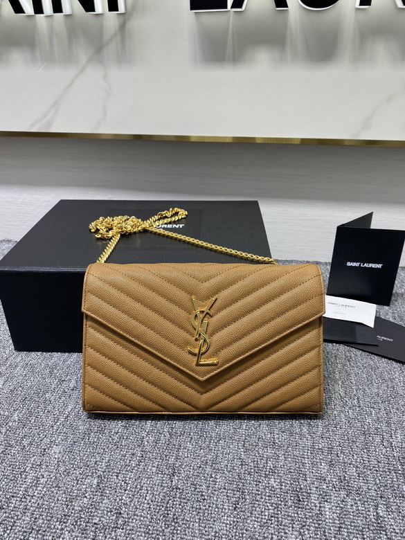 Saint Laurent Envelope Chain Wallet in Tan Grain de Poudre Leather