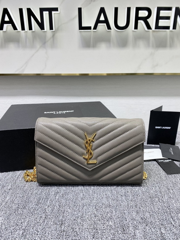 Saint Laurent Envelope Chain Wallet in Greige Matelassé Leather with Gold Hardware