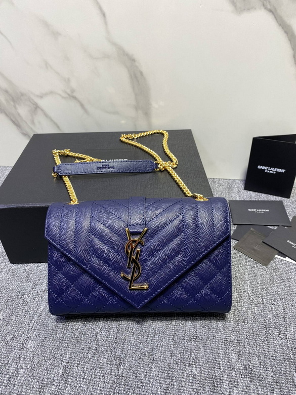 Saint Laurent Envelope Small Chain Bag in Navy Grain de Poudre Leather
