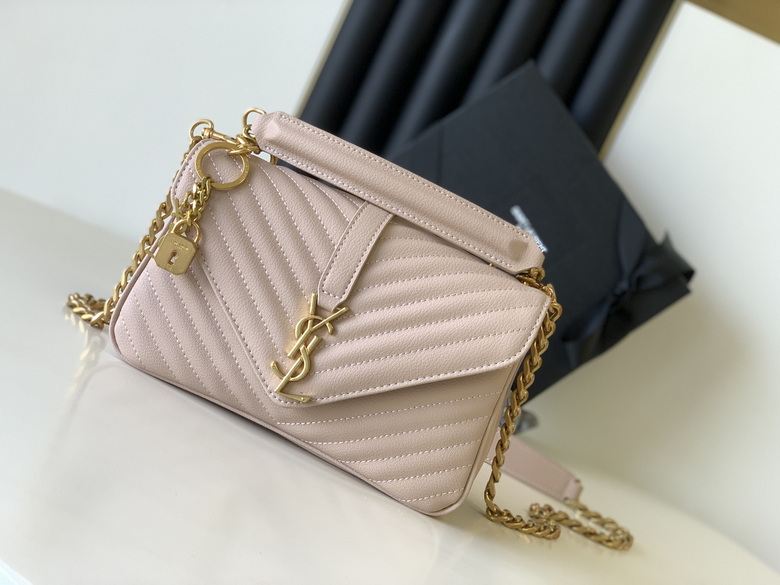 Saint Laurent College Medium Chain Bag in Blush Pink Quilted Leather