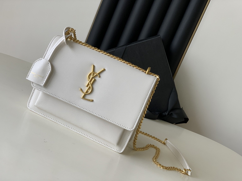Saint Laurent Sunset Medium Chain Shoulder Bag in White Leather