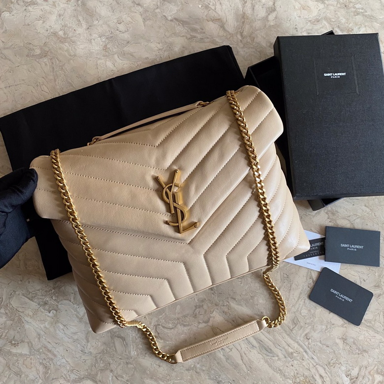 Saint Laurent Loulou Medium Chain Shoulder Bag in Beige Y-Quilted Leather