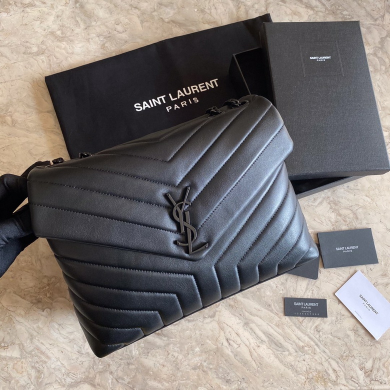 Saint Laurent Loulou Medium Chain Shoulder Bag in Black Y-Quilted Leather
