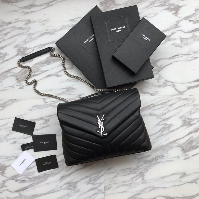 Saint Laurent Loulou Medium Chain Shoulder Bag in Black Y-Quilted Leather