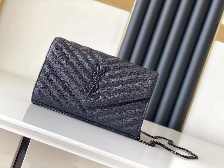 Saint Laurent Monogram Envelope Wallet on Chain in Black Grained Leather