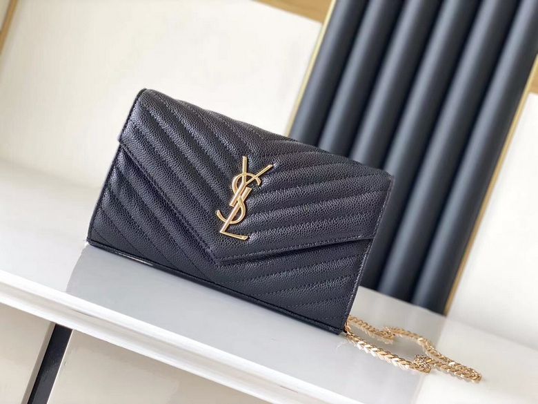 Saint Laurent Monogram Envelope Wallet on Chain in Black Grain Leather
