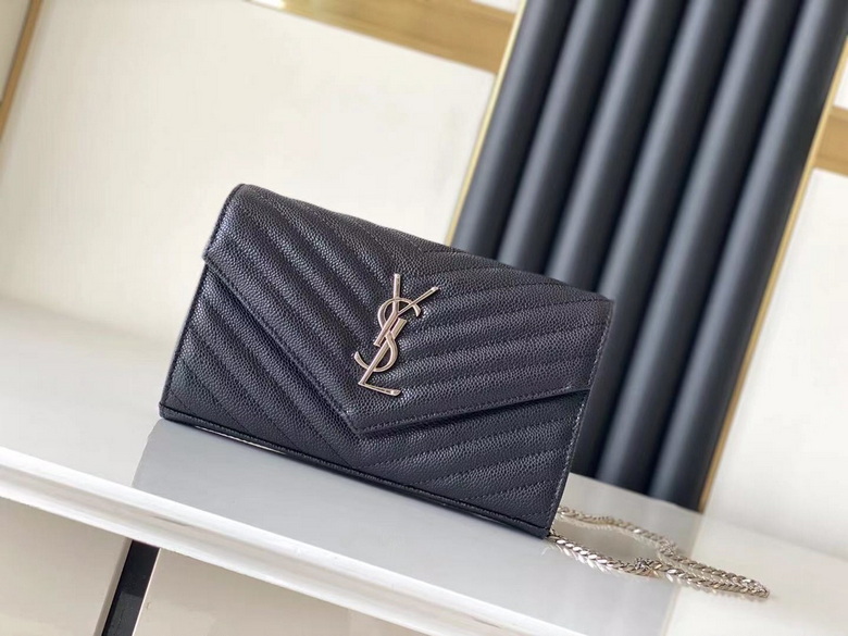 Saint Laurent Monogram Envelope Wallet on Chain in Black Grained Leather