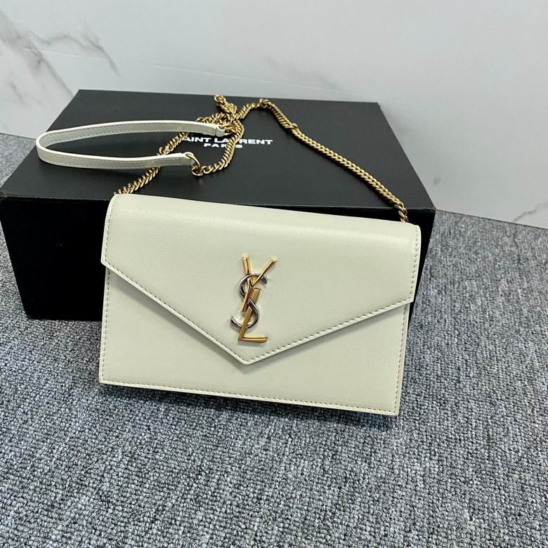 Saint Laurent Envelope Chain Wallet in Cream Smooth Leather with Gold Hardware