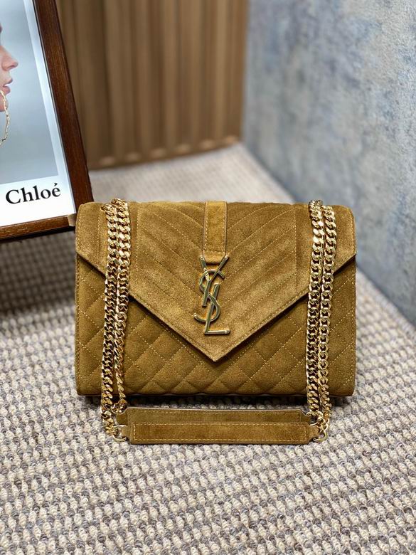 Saint Laurent Envelope Medium Chain Shoulder Bag in Tan Quilted Suede