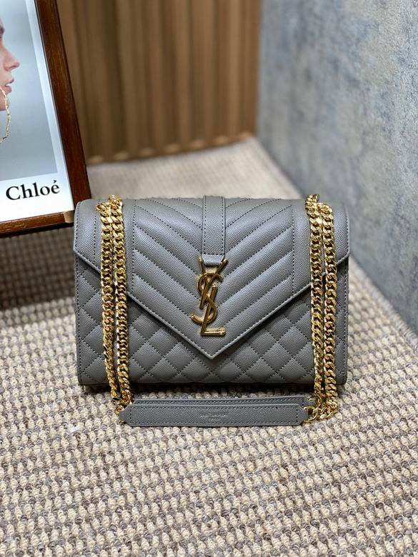 Saint Laurent Envelope Medium Chain Bag in Gray Mixed Matelassé Grain Leather